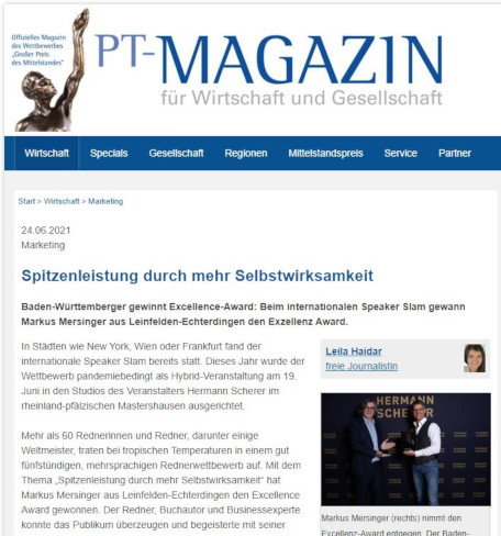 Markus Mersinger in PT Magazin